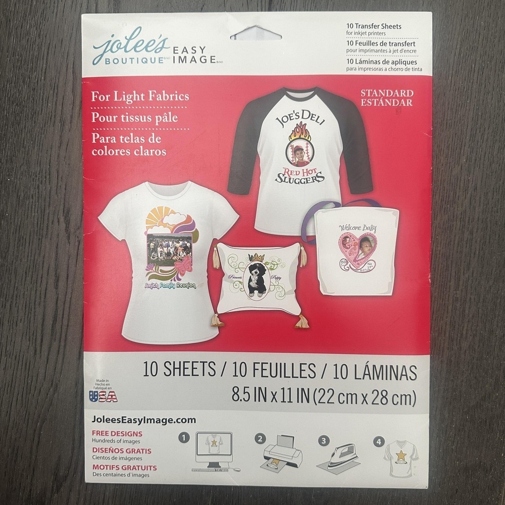 Jolee's Boutique Easy Image Iron-On Transfers 10 Sheets 8.5x11 Inkjet Light